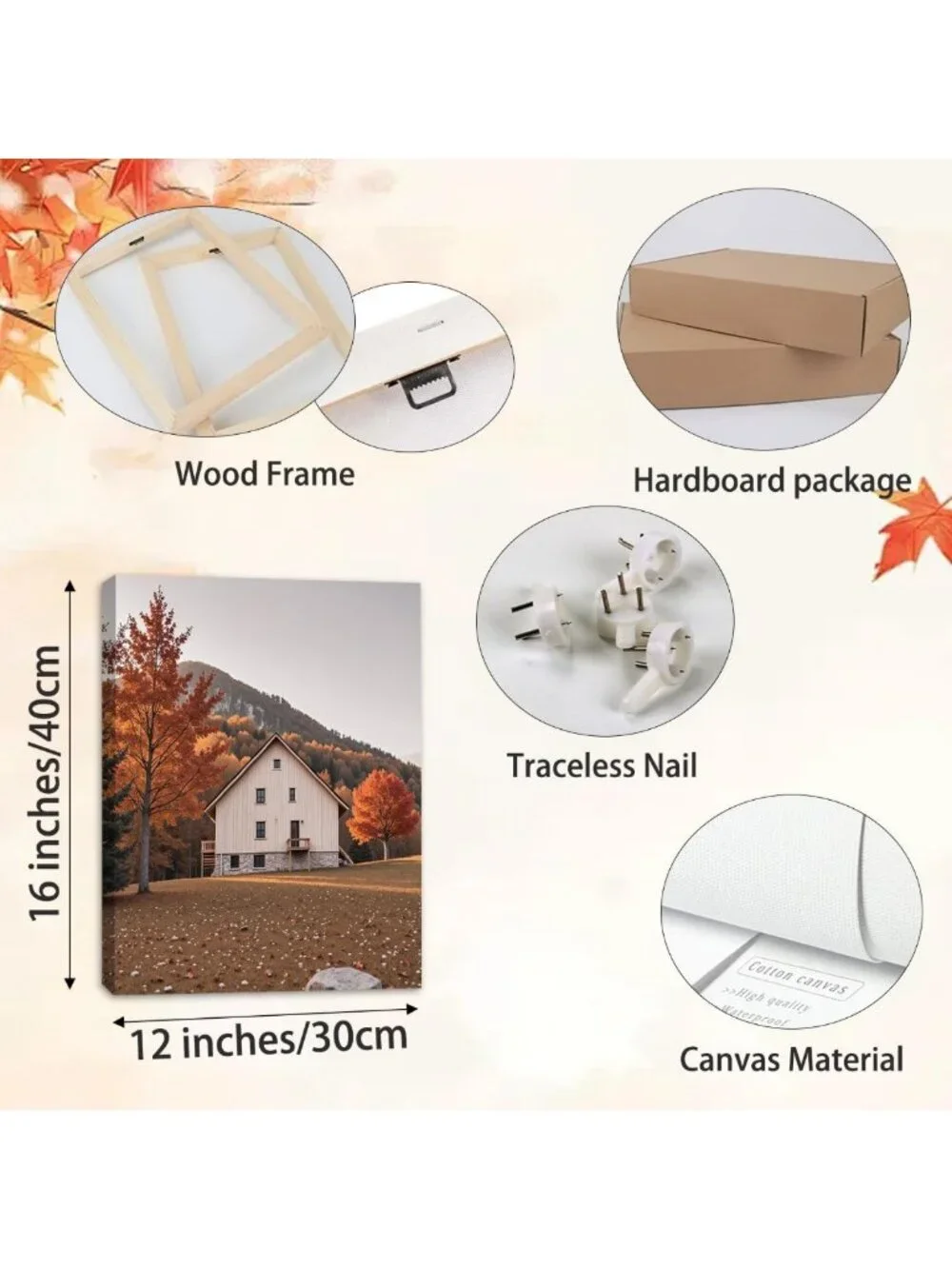 Rustic Autumn Canvas Wall Art Set - 6Pcs Pumpkin Maple Leaf Decor for Home